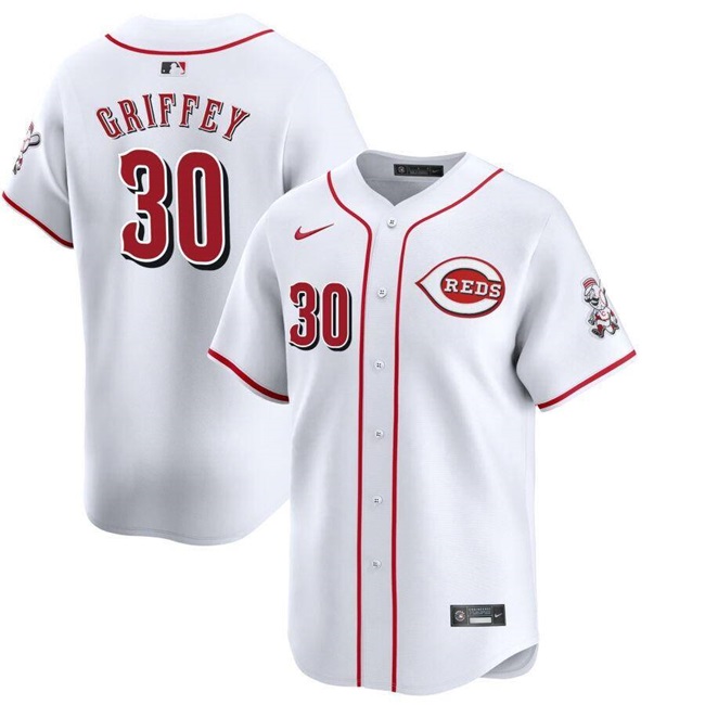 Men's Cincinnati Reds #30 Ken Griffey Jr. White Home Limited Stitched Baseball Jersey Men's Cincinnati Reds #30 Ken Griffey Jr. White Home Limited Stitched Baseball Jersey